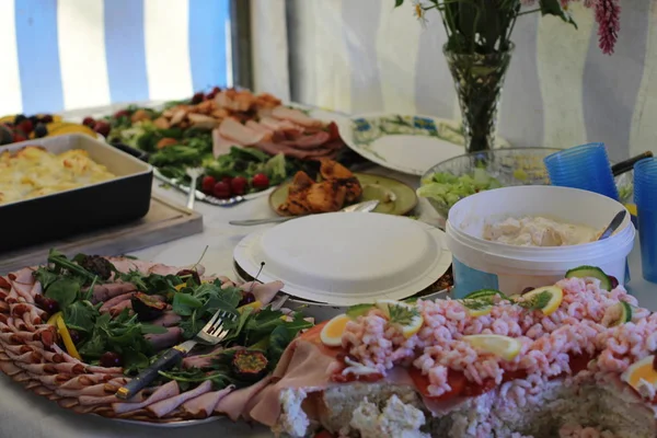 A table with food at a student party in sweden