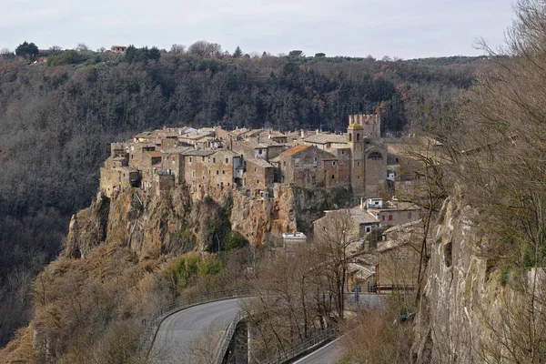 Calcata, pohled na vesnici — Stock fotografie