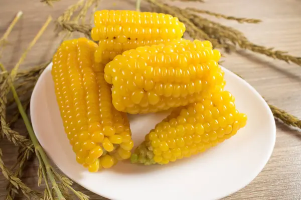 Corn Lies Canvas New Crop Fresh Corn Closeup Corn Cob — Stock Photo, Image