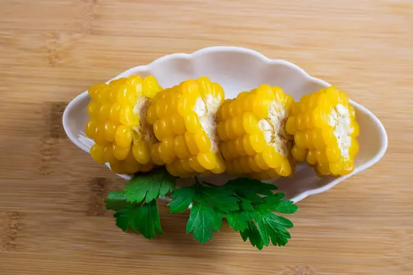 Corn Lies Canvas New Crop Fresh Corn Closeup Corn Cob — Stock Photo, Image