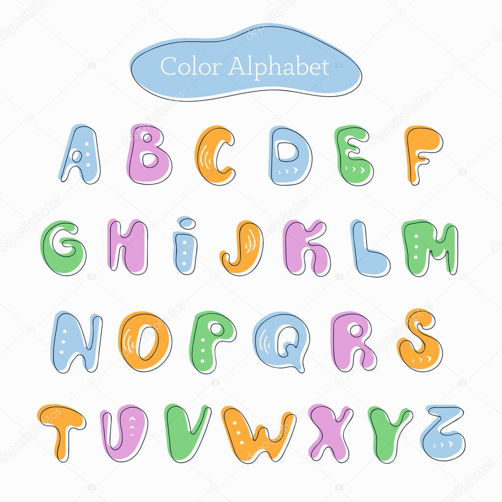 decorative color alphabet with an outline