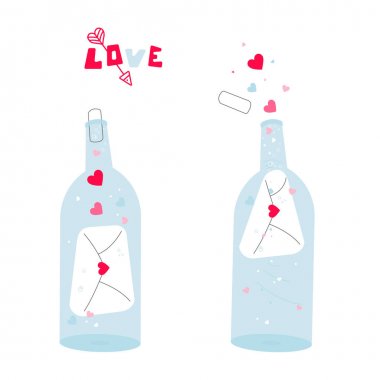 bir aşk mektubu ile kapalı ve açık şişe