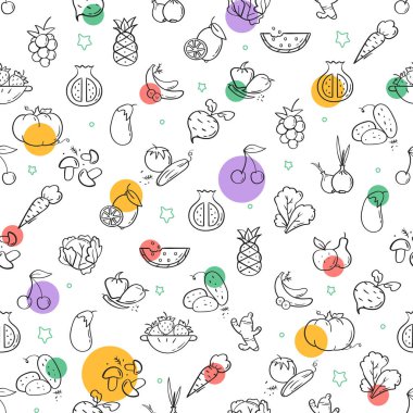 renk vurguları ile çizgi tarzı meyve ve sebze deseni