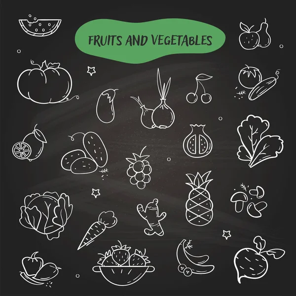 Symbole für Obst und Gemüse auf der Tafel — Stockvektor