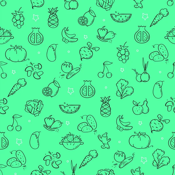 Estilo de línea patrón de alimentos orgánicos — Archivo Imágenes Vectoriales