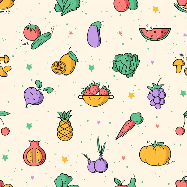 Patrón de frutas y verduras de color — Vector de stock