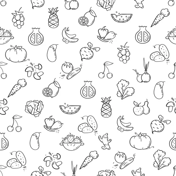 Estilo de línea patrón de frutas y verduras — Vector de stock