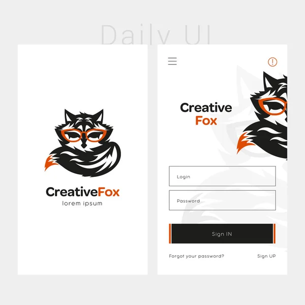 Modèle de conception d'application avec logo créatif renard — Image vectorielle