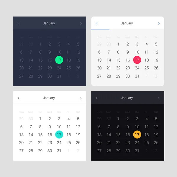 App-och webbdesign uppsättning av kalender — Stock vektor