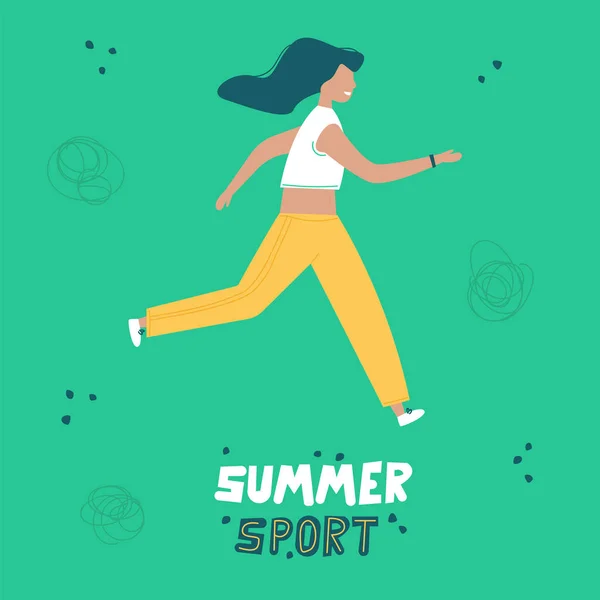 Sommersport - Mädchen engagiert sich beim Laufen — Stockvektor