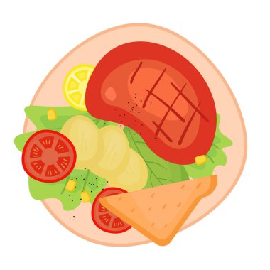 tabakta biftek ve patates ile akşam yemeği