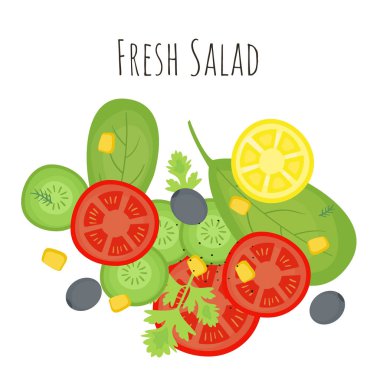 domates, salatalık, mısır, zeytin ve yeşillik ile taze salata