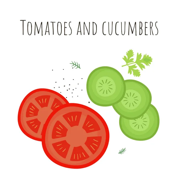 Tomaten und Gurken in Scheiben geschnitten — Stockvektor