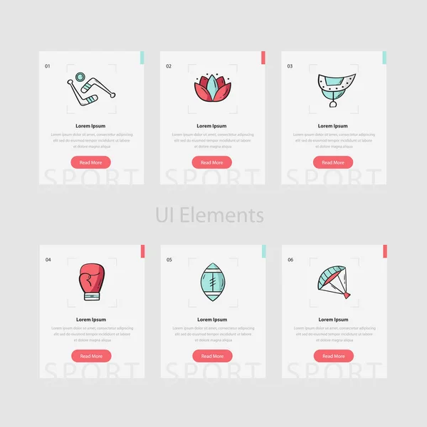Modèle de cartes web sport avec texte et icône — Image vectorielle