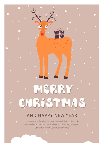 Carte postale de Noël avec cerf de Noël — Image vectorielle