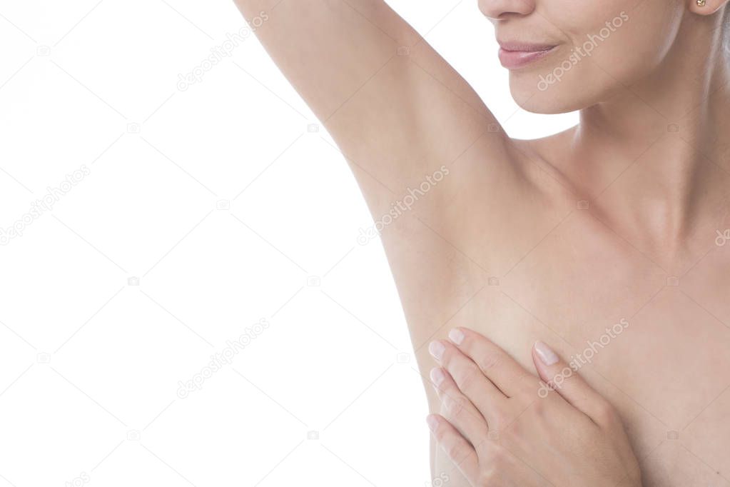 Close up of female armpit. Smooth and fresh skin after shaving.