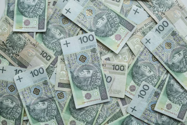 Fondo Lleno 100 Zloty Dinero Polaco Negocios Finanzas — Foto de Stock