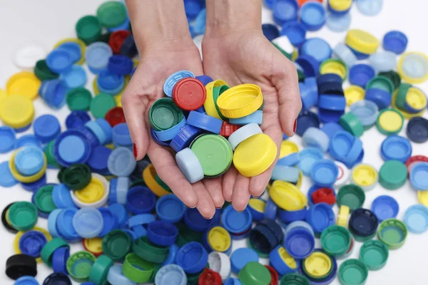 Salvare Mondo Raccogliere Tappi Delle Bottiglie Sostenere Riciclo — Foto Stock