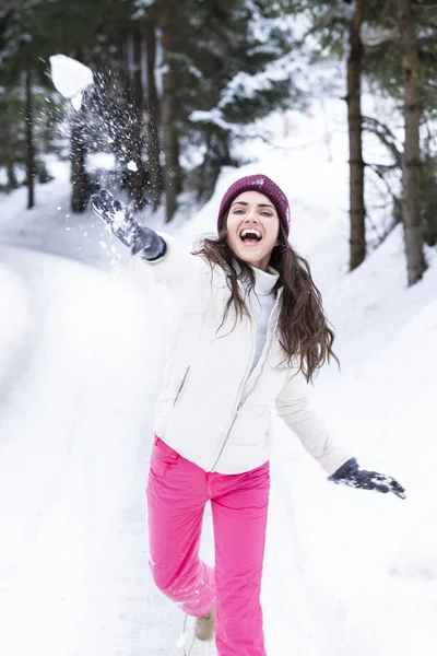 Beautiful Woman Playing Snow — Stock Photo, Image