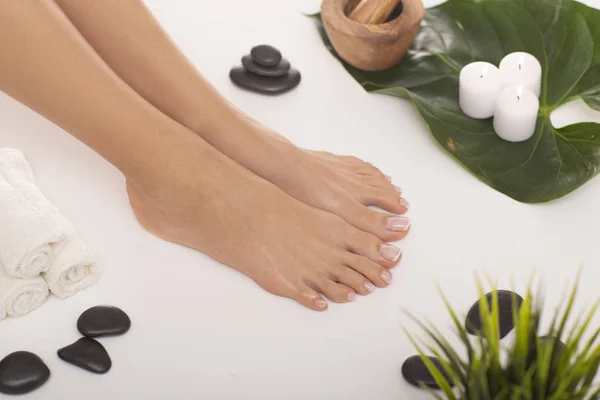 Het Beeld Van Ideale Gedaan Manicure Pedicure Vrouwelijke Handen Benen — Stockfoto