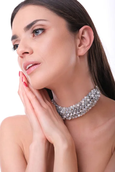 Mujer Joven Elegante Con Glamour Maquillaje Collar Rico —  Fotos de Stock