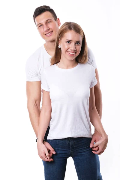 Romantic Couple Embracing Each Other White — Stock Photo, Image