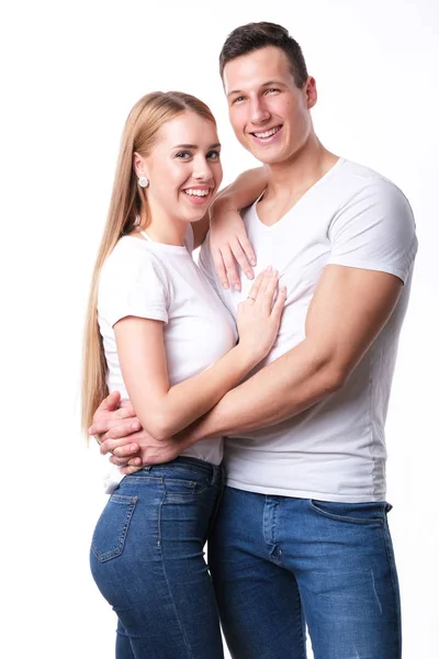 Romantic Couple Embracing Each Other White — Stock Photo, Image
