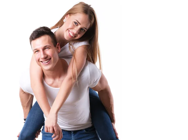 Handsome Man Piggybacking His Girlfriend White — Stock Photo, Image