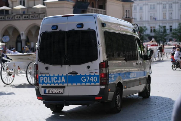 Coche Policía Calle Cracovia Polonia 2019 — Foto de Stock