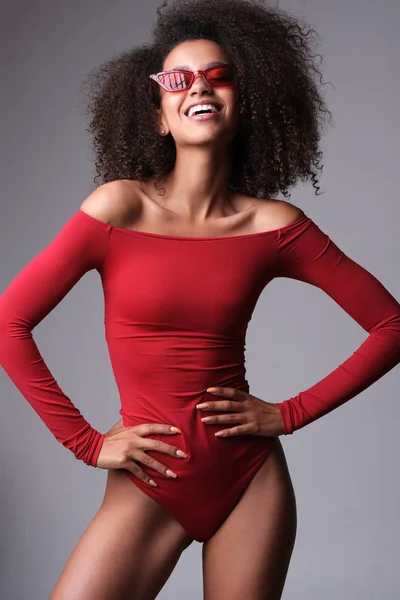 Smiling afro american professional model.