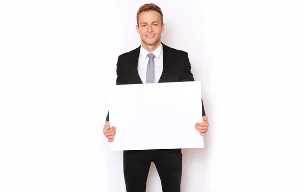 Homem Elegante Terno Segurando Uma Bandeira — Fotografia de Stock