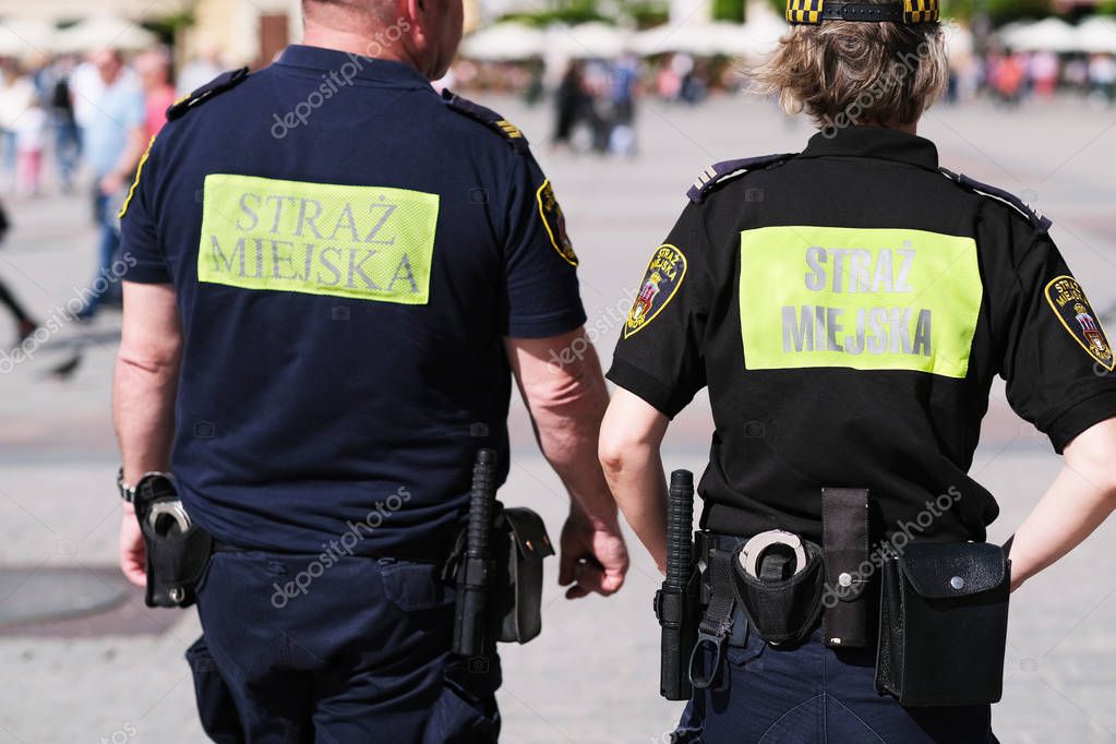 Cracow, Poland-may/11/2019 Picture of policemen on duty.