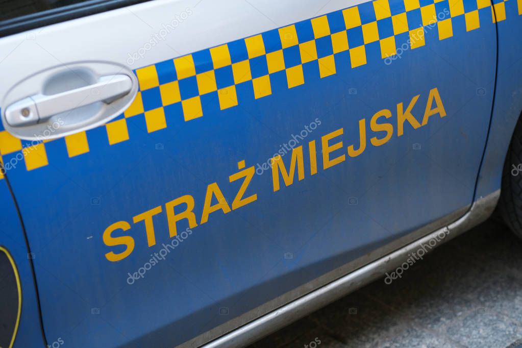 Cracow, Poland-may/11/2019 The logo of municipal police.