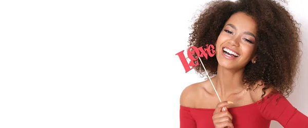 Joyeux Sourire Afro Américaine Fille Est Prête Pour Saint Valentin — Photo