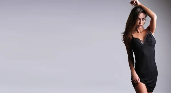 Seksowny Model Skórze Tightblack Bielizna Nocna — Zdjęcie stockowe