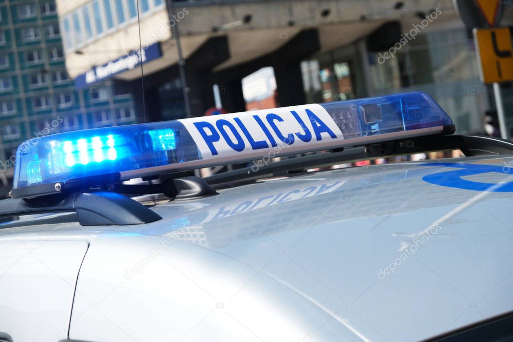 Katowice, Poland-august/15/2019 The logo of municipal police on police car.