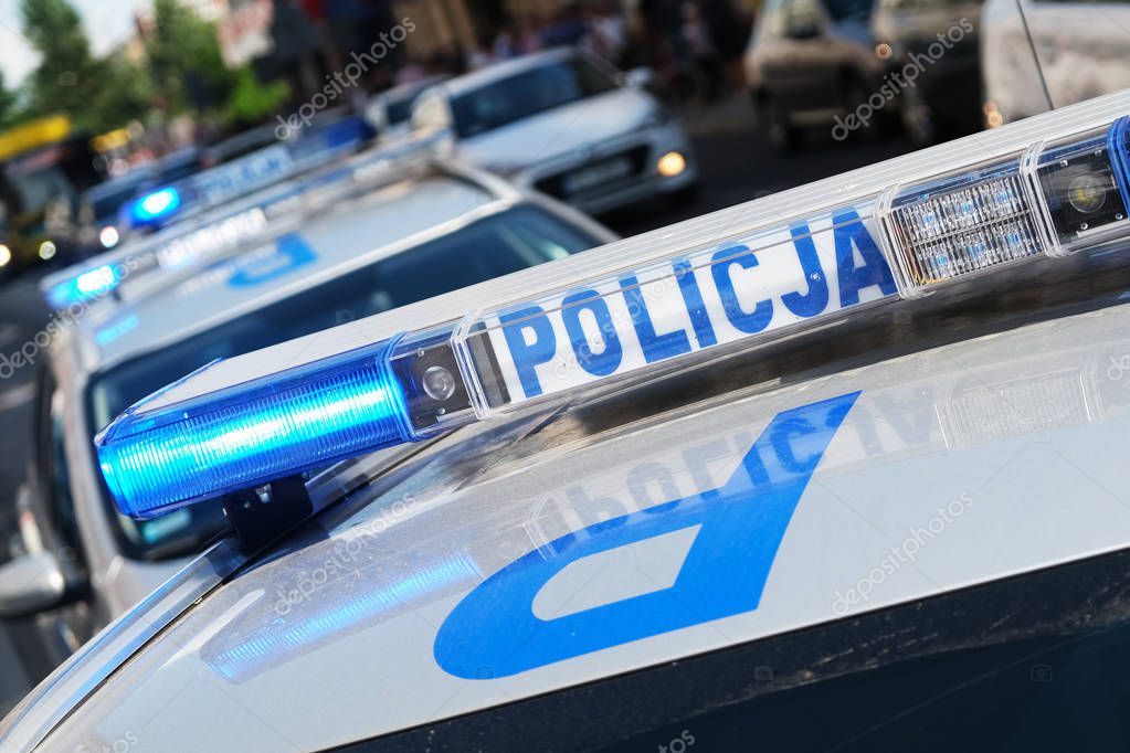 Katowice, Poland-august/15/2019 The logo of municipal police on police car.