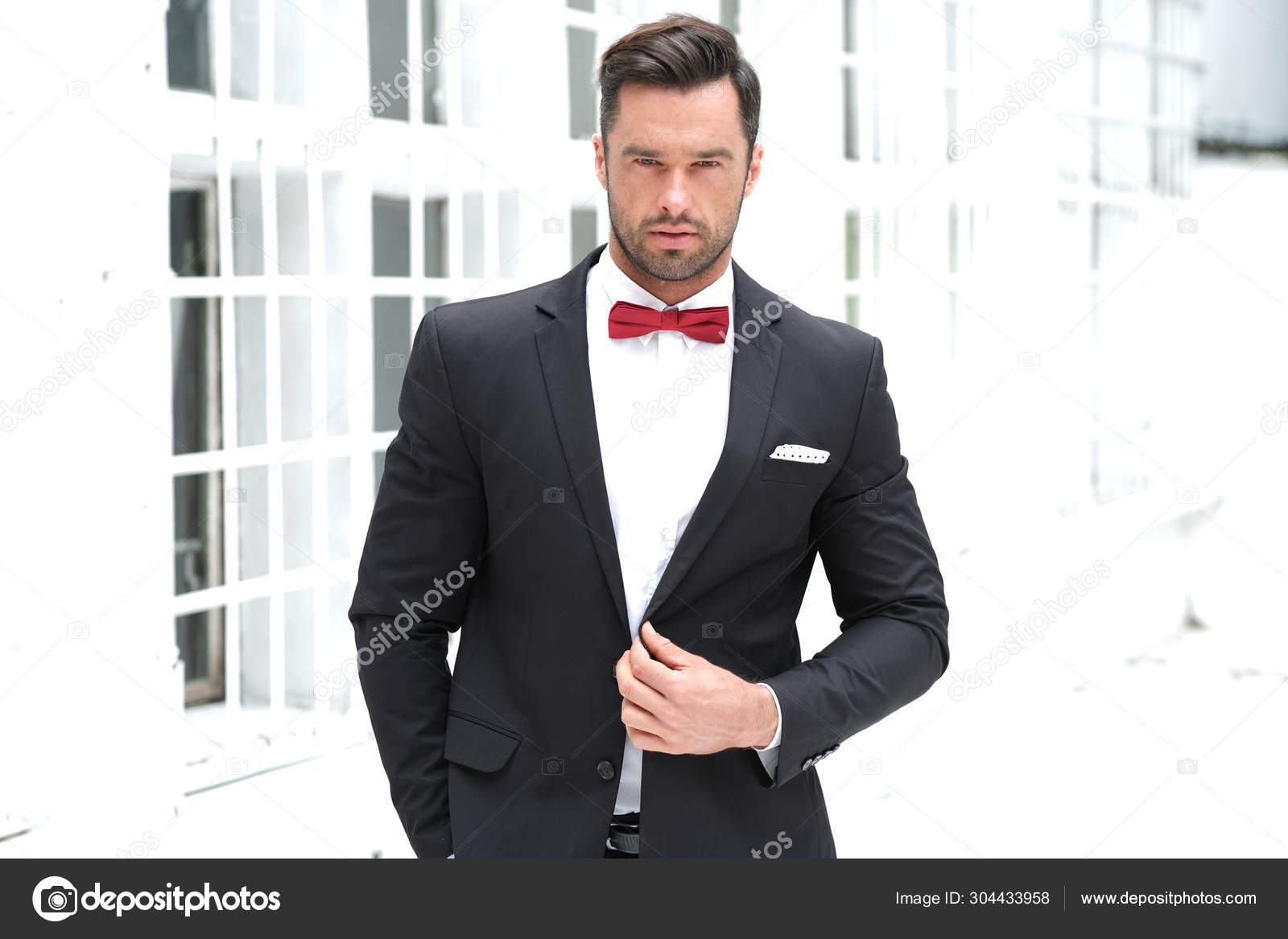Black Suit White Shirt Black Bow Tie