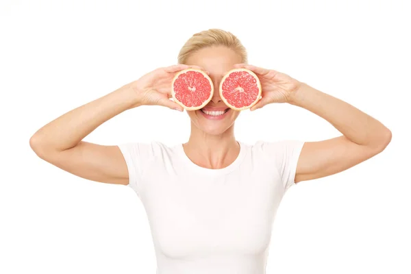Model Fresh Healthy Skin Holding Grapefruit — Stock Photo, Image