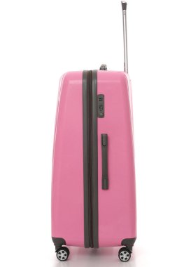 Beyaz arka planda izole edilmiş büyük, pembe valizler..
