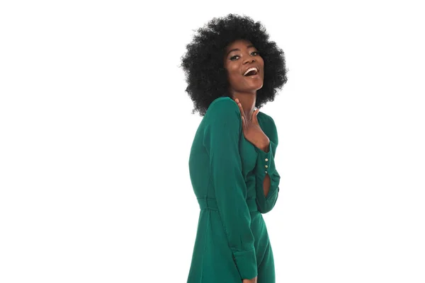 Beauty Picture Afro American Girl Green Dress — Stock Photo, Image