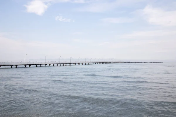Prachtig Uitzicht Een Pier Met Meeuwen Van Een Rustige Zomerdag — Stockfoto