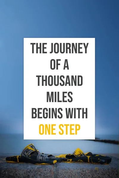 Floral motivational poster with inspirational quote of the day - The journey of a thousand miles begins with one step