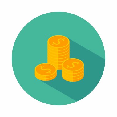 Sikke, dolar, Izometrik, para yığını, finans, Iş, vektör, düz simge, dolar demetleri, dolar sikke altın yığını, servet ve durum para Illustration.