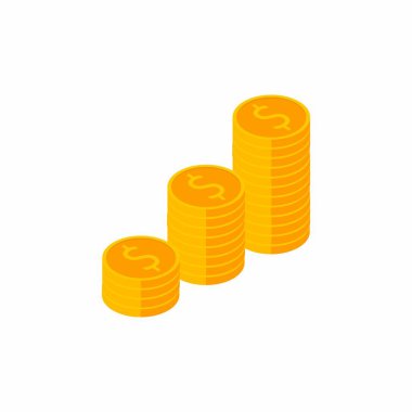 Sikke, dolar, Izometrik, para yığını, finans, Iş, hiçbir arka plan, vektör, düz simge, dolar demetleri, dolar sikke altın yığını, servet ve durum para Illustration.