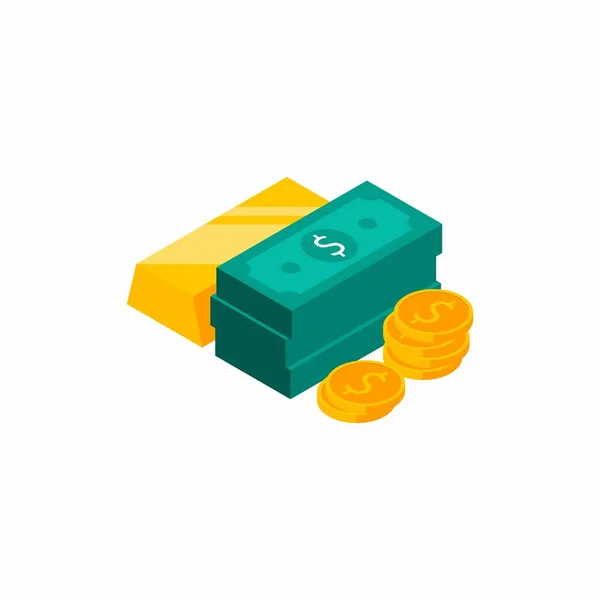 Barre Dollars Bundles Argent Dollar Pile Argent Monnaie Isométrique Finance — Image vectorielle