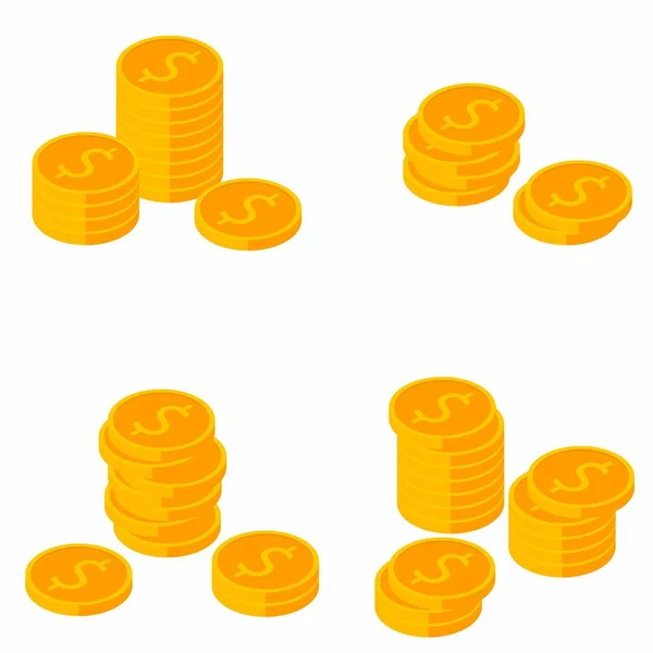 Coin Dollar Isometric Pile Money Finance Business Background Vector Flat — ストックベクタ