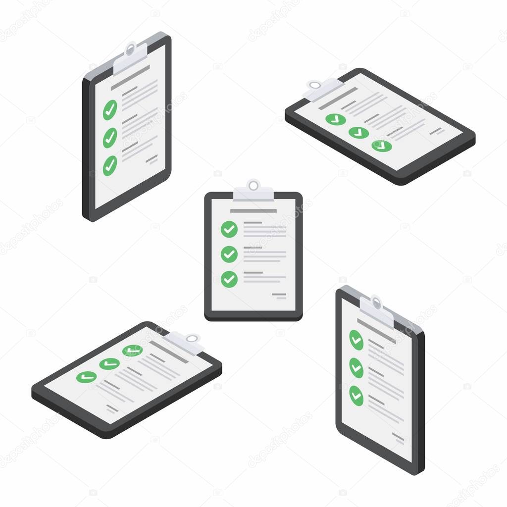 Check list, Clipboard, Document, Finance, Business, Isometric, No background, Isolated, illustration, Vector, Flat icon