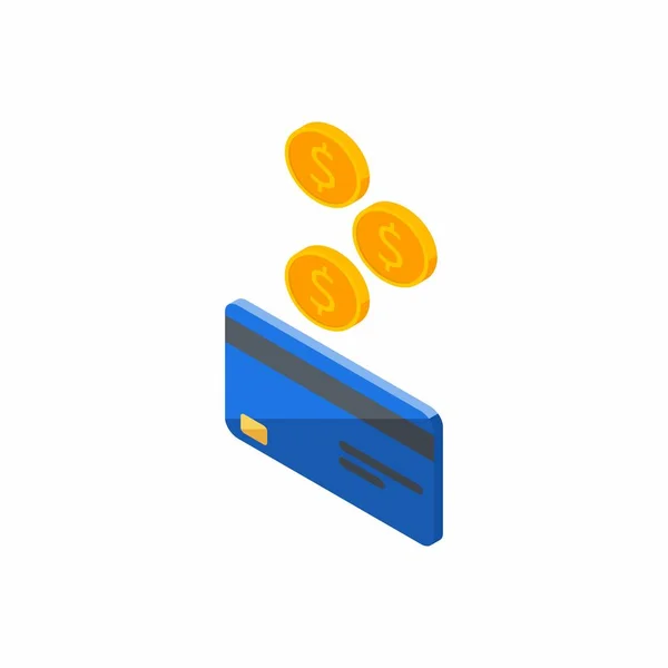 Blue Credit Card Earn Money Isométrico Moneda Finanzas Tarjeta Bancaria — Vector de stock