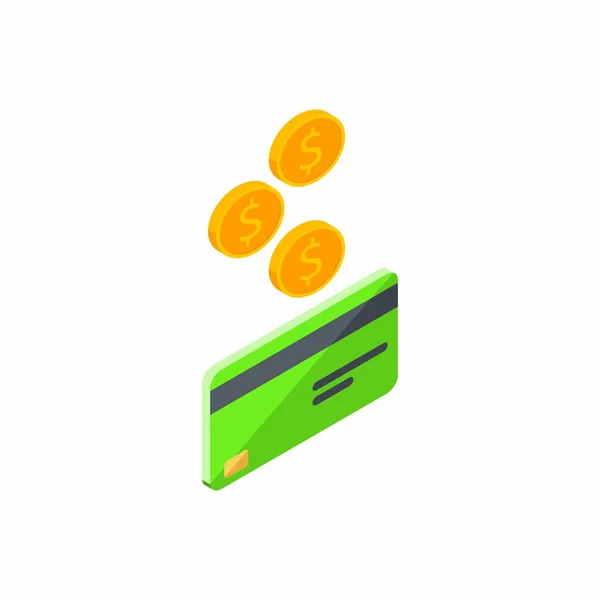 Zielona Karta Kredytowa Zarabiaj Pieniądze Izometryczny Moneta Finanse Karta Bankowa — Wektor stockowy